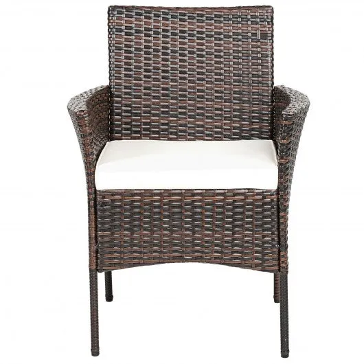 2 Pieces Rattan Arm Dining Chair Cushioned Sofa Furniture Patio