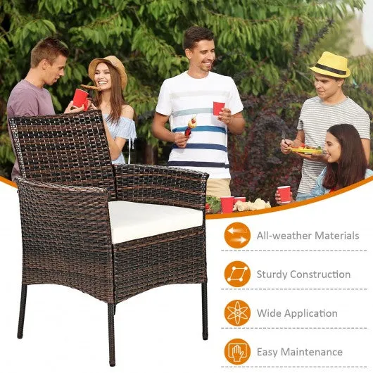 2 Pieces Rattan Arm Dining Chair Cushioned Sofa Furniture Patio