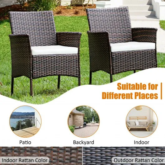 2 Pieces Rattan Arm Dining Chair Cushioned Sofa Furniture Patio