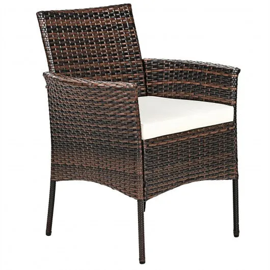 2 Pieces Rattan Arm Dining Chair Cushioned Sofa Furniture Patio