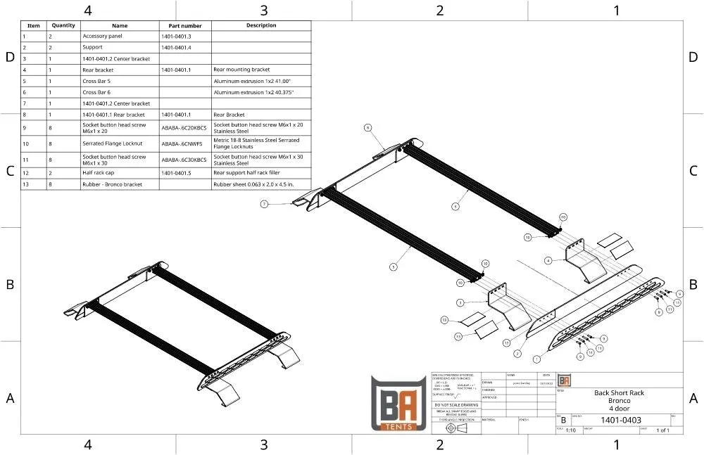 Badass Tents Short Roof Rack For Ford Bronco 4-Door