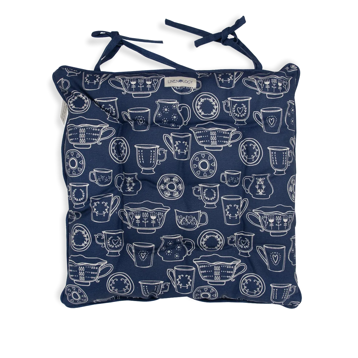 Chair Pad with Ties - Cup & Saucer - Navy