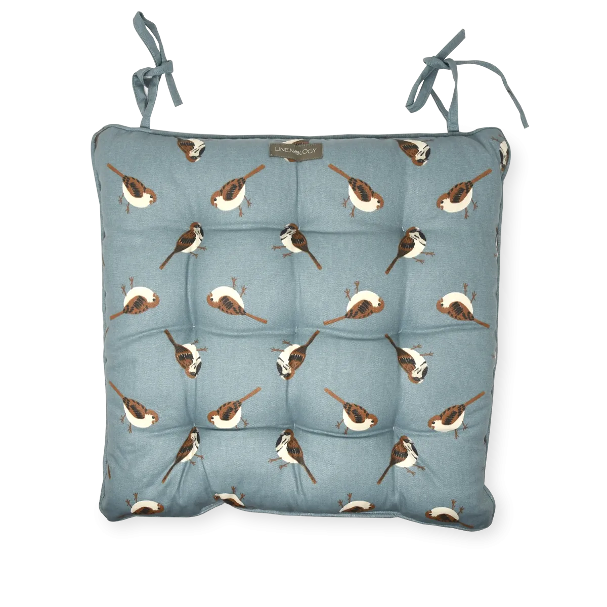 Chair Pad with Ties - Sparrows- Cameo Blue