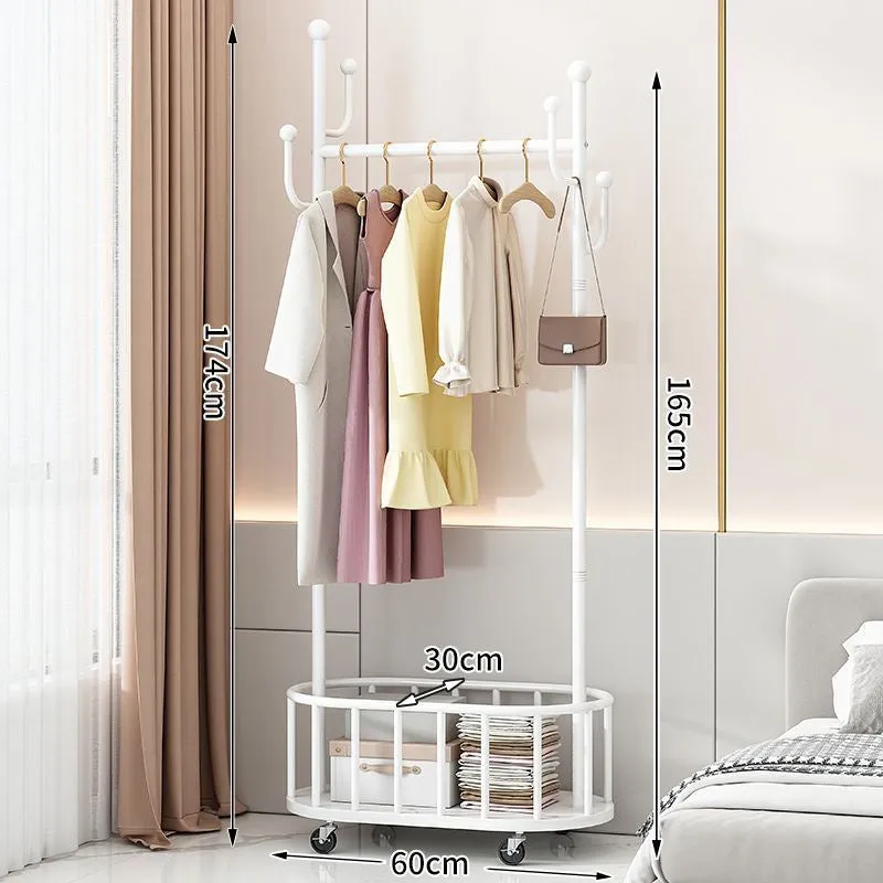 Clothes Rack On Wheels with Storage Basket-White