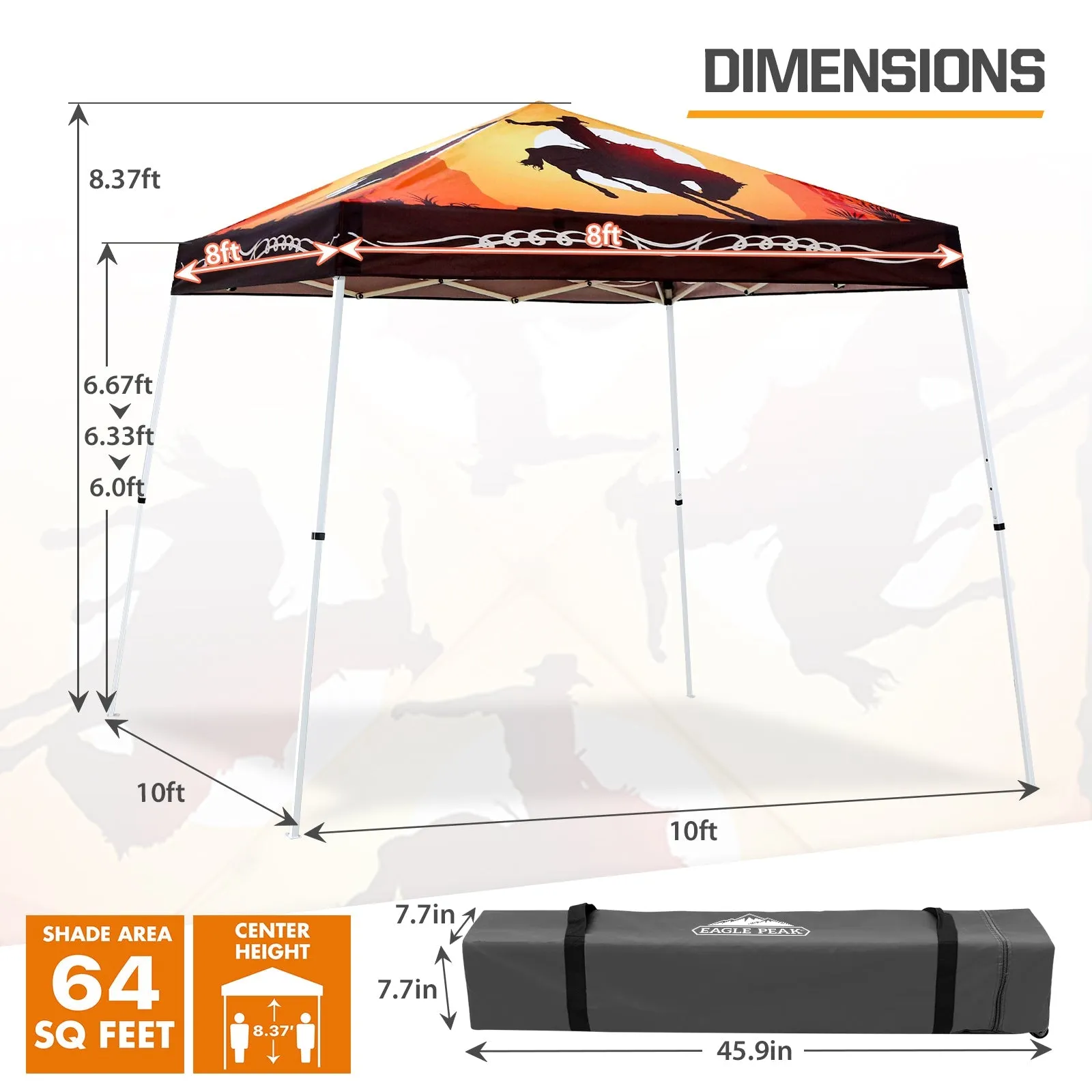 Eagle Peak SHADE GRAPHiX Slant Leg 10x10 Easy Setup Pop Up Canopy Tent with Digital Printed Cowboy