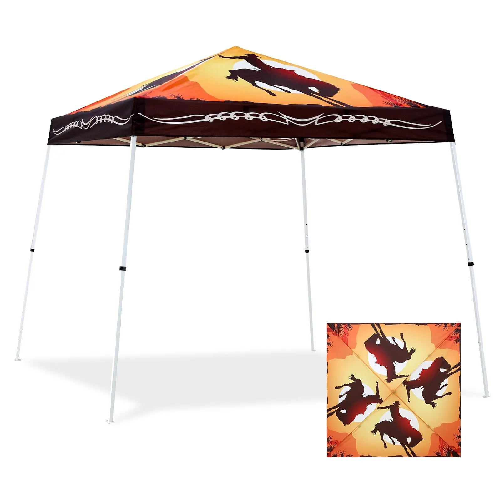 Eagle Peak SHADE GRAPHiX Slant Leg 10x10 Easy Setup Pop Up Canopy Tent with Digital Printed Cowboy