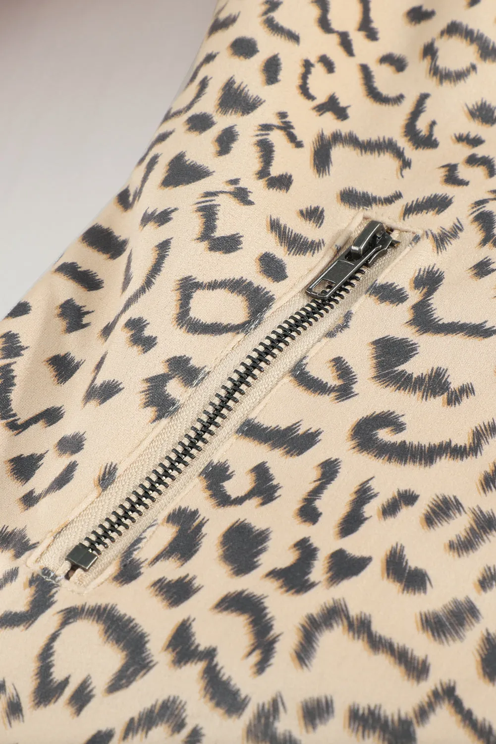 Leopard Print Zipper Lapel Collar Jacket