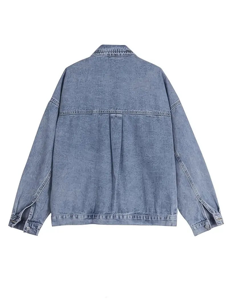 Long Sleeves Versatile Plain Loose Fit Denim Jackets