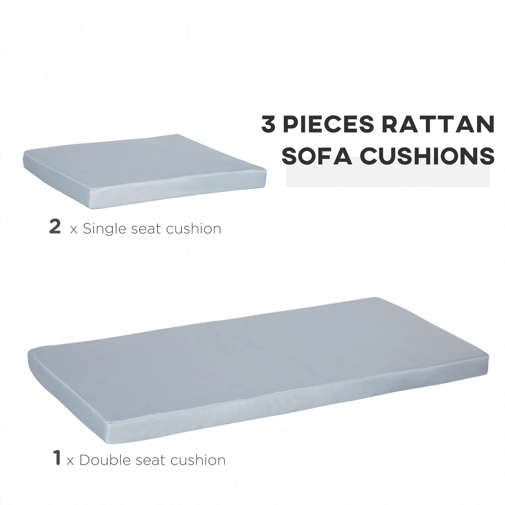 Outsunny Outdoor Seat Cushion Pads for Rattan Furniture, 3 PCs Garden Furniture Cushions, Grey