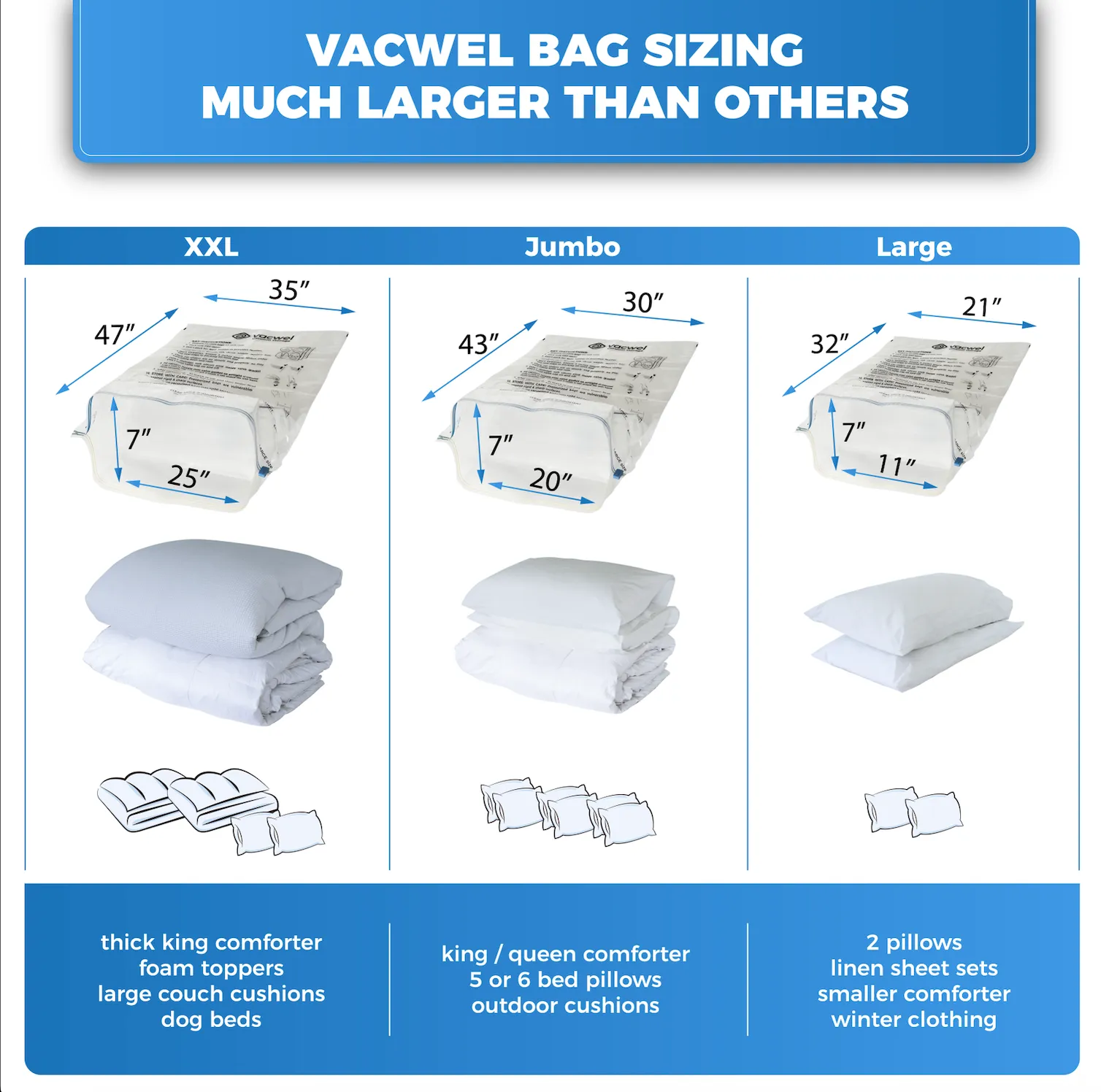 Vacwel Vacuum Storage Bags 8 Jumbo   4 Large Size (12 Bag) Pack