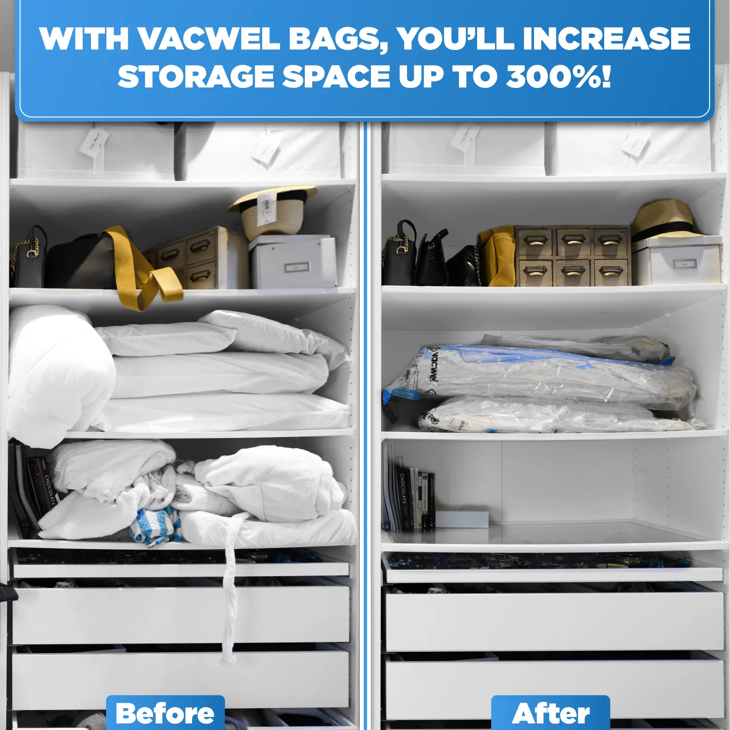 Vacwel Vacuum Storage Bags 8 Jumbo   4 Large Size (12 Bag) Pack