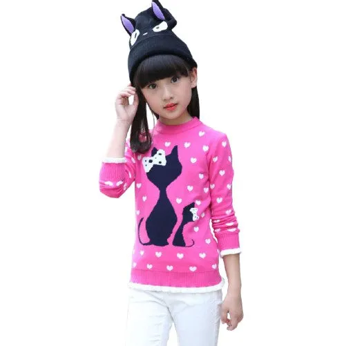 Warm Knitted Cartoon Design  Pullover Jumper For Girls