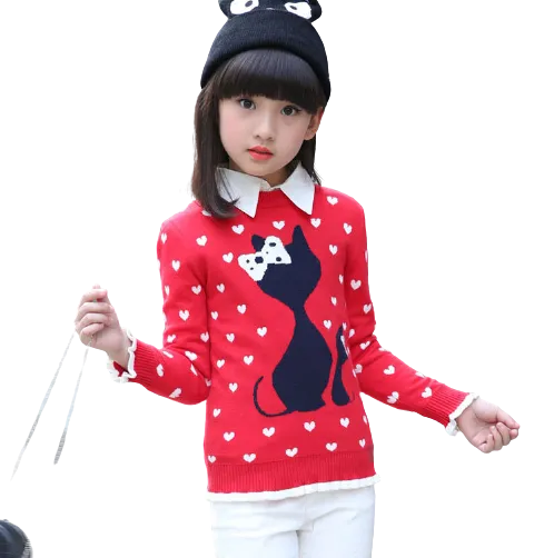 Warm Knitted Cartoon Design  Pullover Jumper For Girls