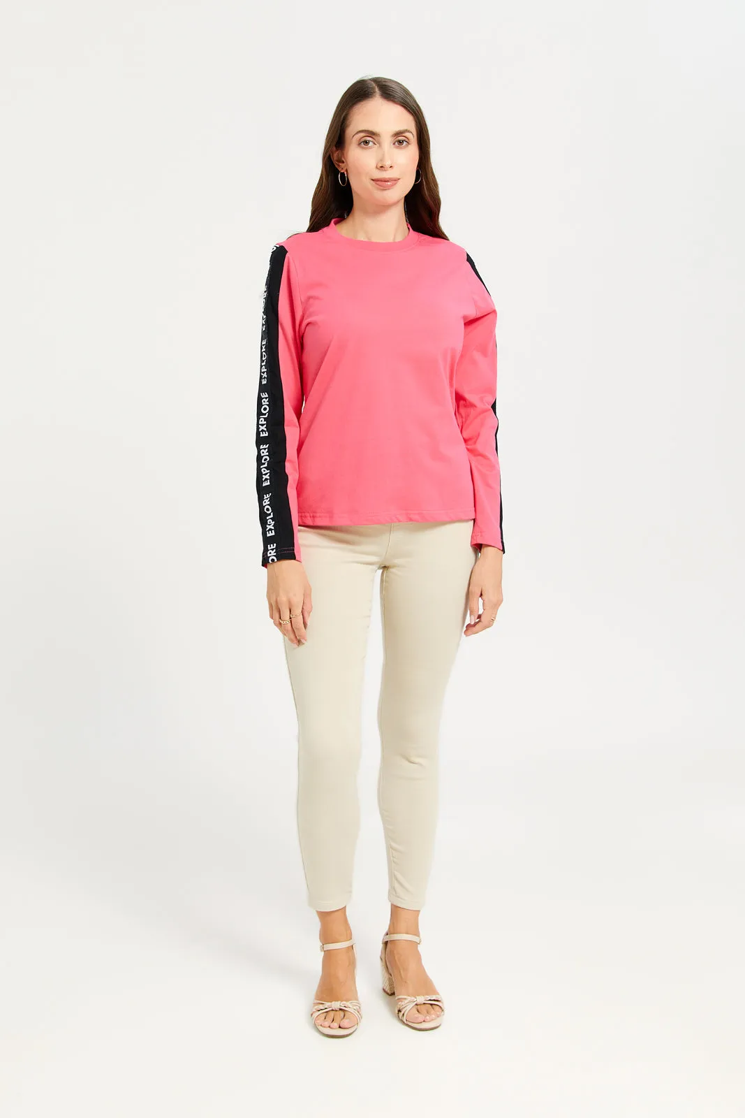 Women Pink Long Sleeves T-shirt