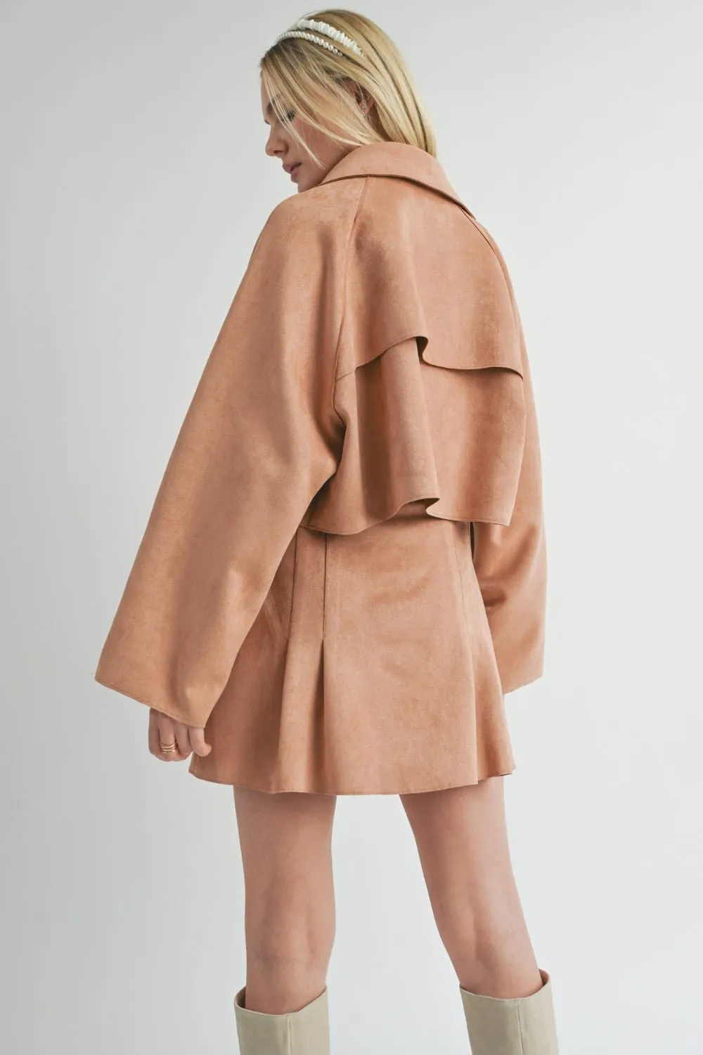 Women's Suede Cropped Trench Coat | Sage The Label | Camel Brown